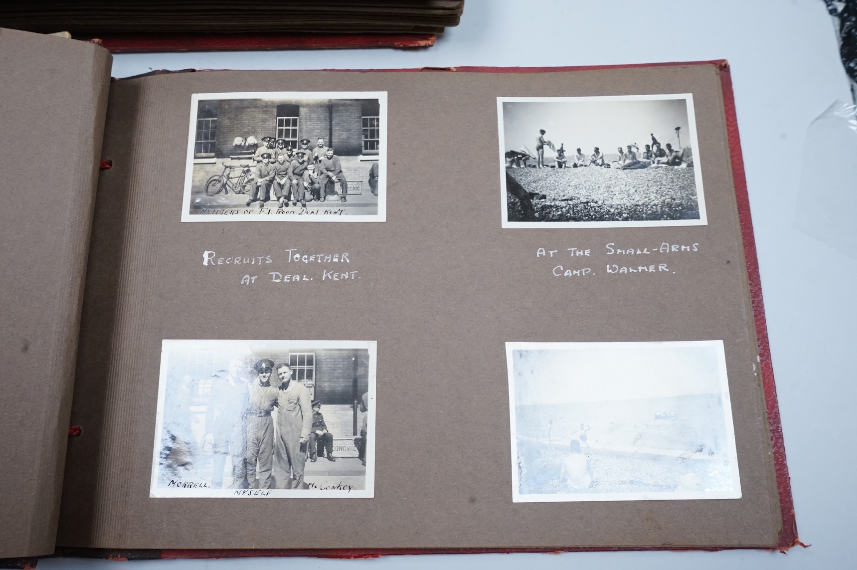Two WWII Royal Marine related photograph albums, the images captured and collected by George Hollingdale and his brother Len Clark, Royal Sussex Regiment and Dunkirk veteran